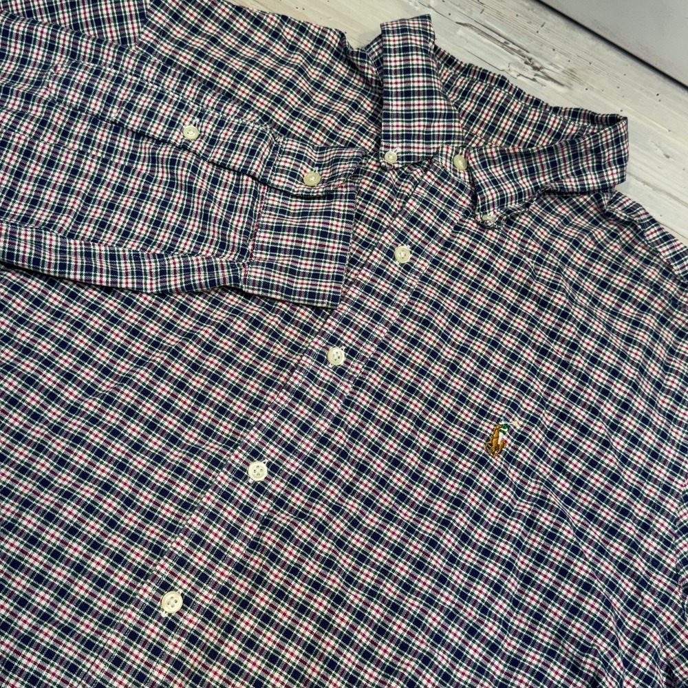 Polo Ralph‎ Lauren Oxford Button Down Shirt Multicolor Plaid Flesh Pony Size L